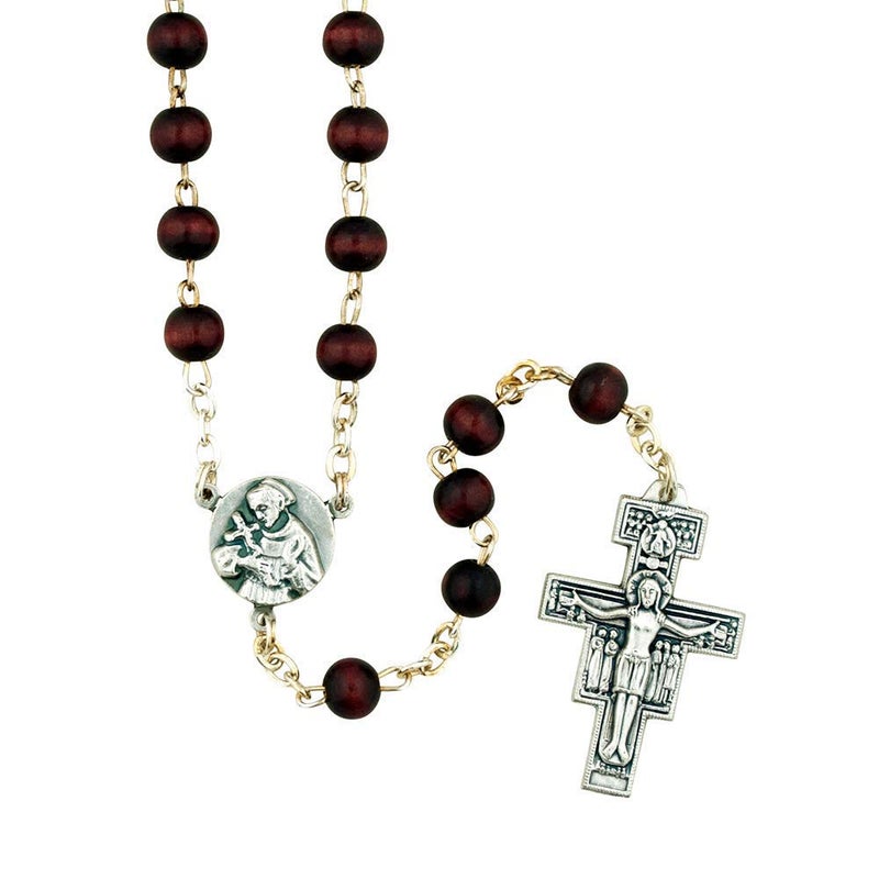 VENERARE San Damiano Crucifix Cross Rosary | Saint Francis of Assisi Centerpiece | Beautiful Dark Wooden Beads | Christian Devotional Prayer | Great Catholic Gift for First Holy Communion and Confirmation - Image 5